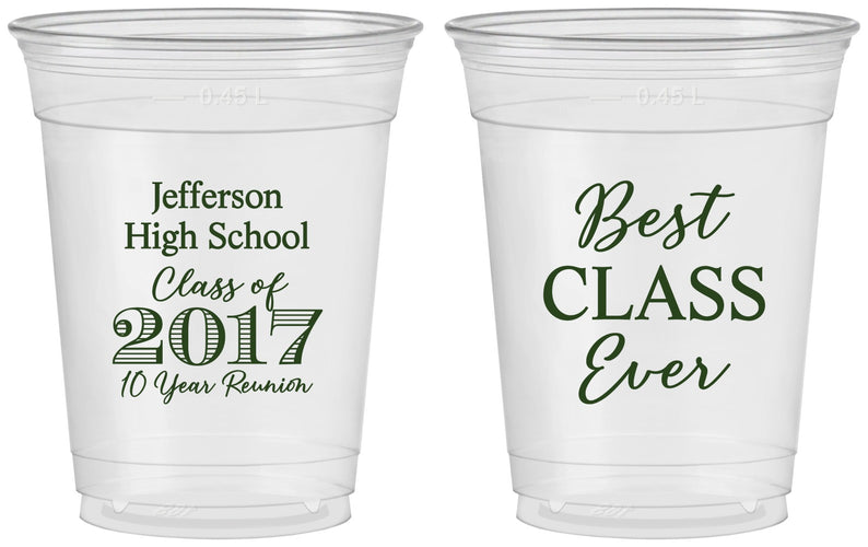 Custom Class Reunion 16 oz Soft Sided Clear Cups - Class Of 2017 10 Year | 140025