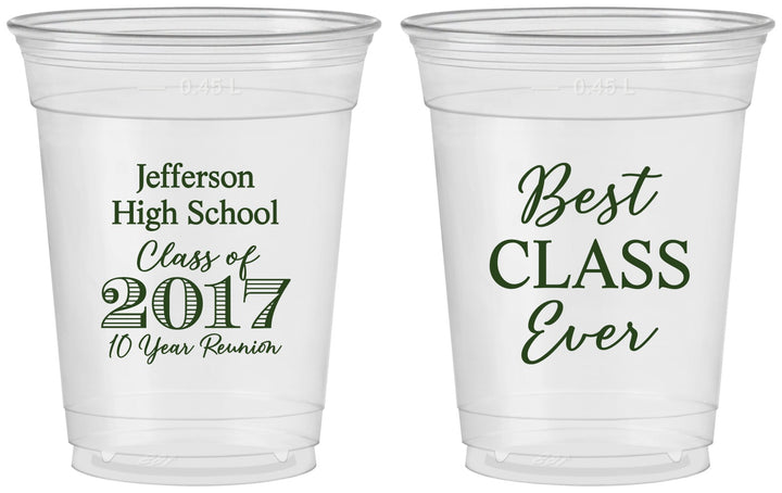 Custom Class Reunion 16 oz Soft Sided Clear Cups - Class Of 2017 10 Year | 140025