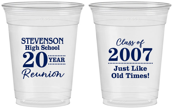 Custom Class Reunion 16 oz Soft Sided Clear Cups - Class Of 2007 20 Year | 140026