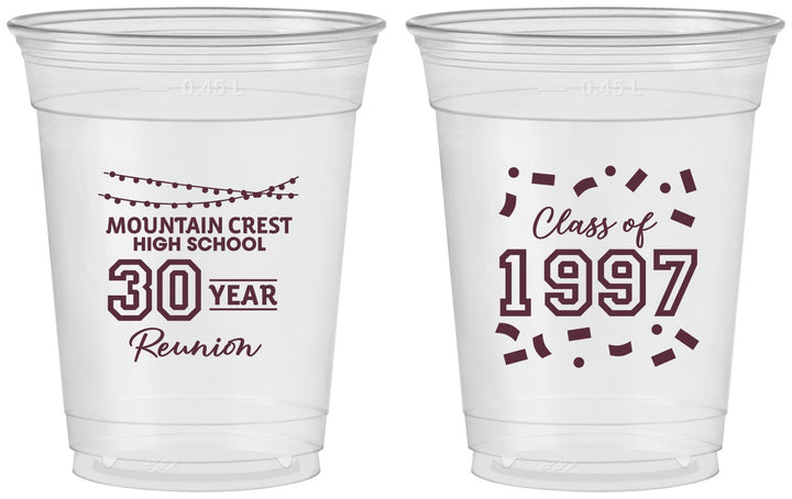 Custom Class Reunion 16 oz Soft Sided Clear Cups - Class Of 1997 30 Year | 140027