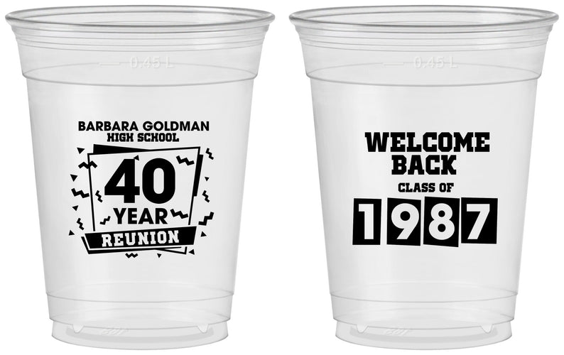 Custom Class Reunion 16 oz Soft Sided Clear Cups - Class Of 1987 40 Year | 140028
