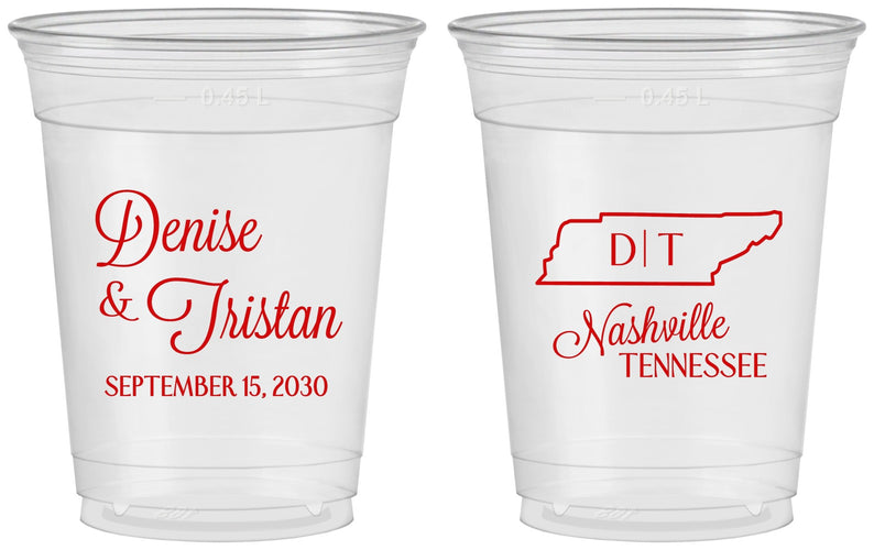 Custom Wedding 16 oz Soft Sided Clear Cups - Tennessee | 141