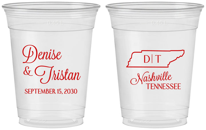 Custom Wedding 16 oz Soft Sided Clear Cups - Tennessee | 141