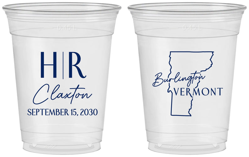 Custom Wedding 16 oz Soft Sided Clear Cups - Vermont | 144