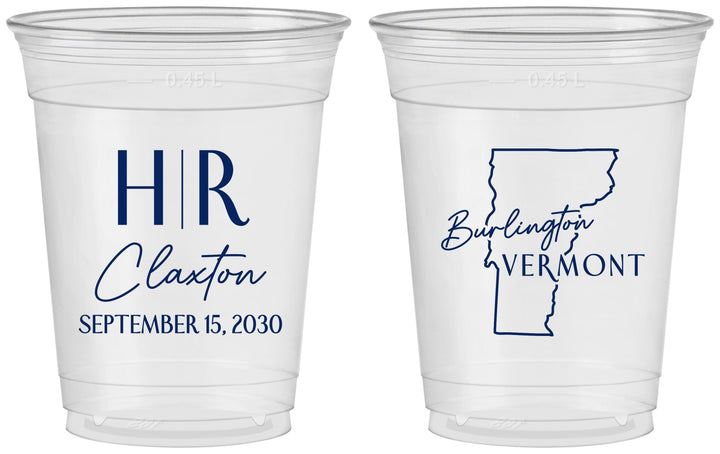 Custom Wedding 16 oz Soft Sided Clear Cups - Vermont | 144