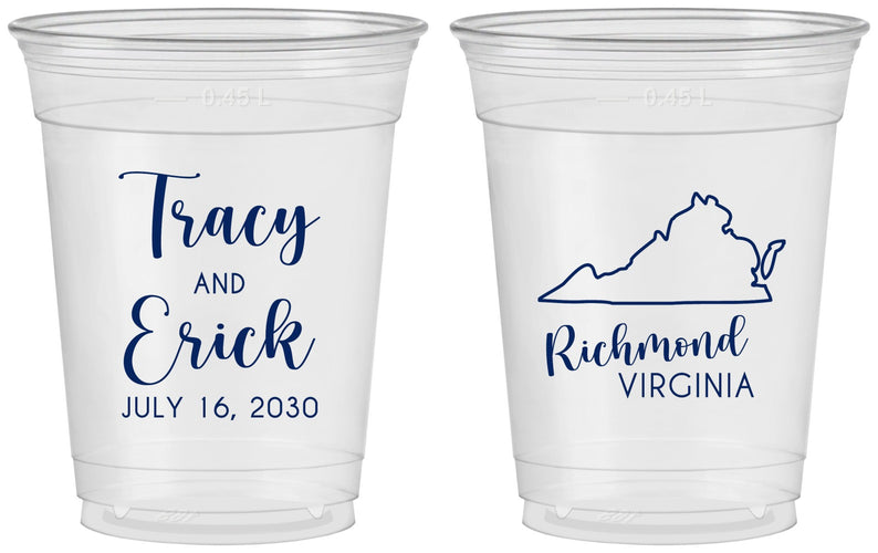 Custom Wedding 16 oz Soft Sided Clear Cups - Virginia | 145