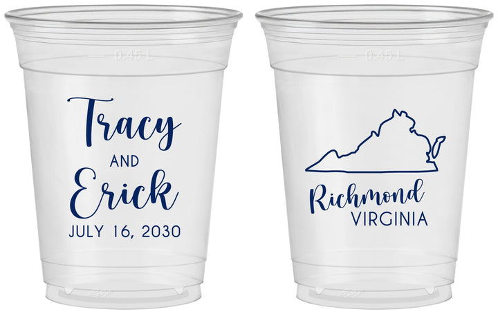 Custom Wedding 16 oz Soft Sided Clear Cups - Virginia | 145