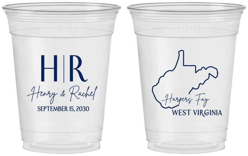 Custom Wedding 16 oz Soft Sided Clear Cups - West Virginia | 147
