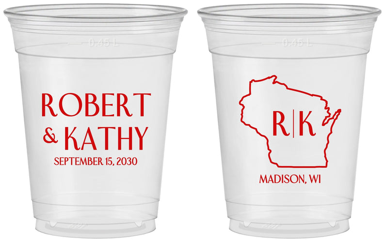 Custom Wedding 16 oz Soft Sided Clear Cups - Wisconsin | 148