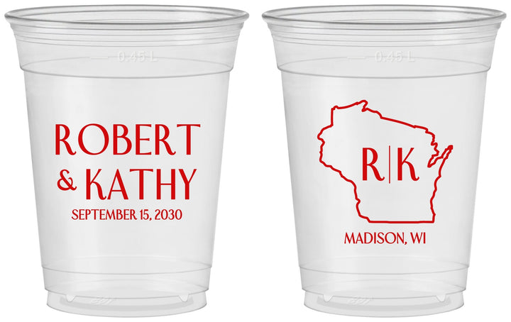 Custom Wedding 16 oz Soft Sided Clear Cups - Wisconsin | 148