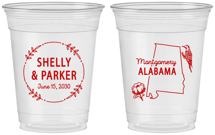 Custom Wedding 16 oz Soft Sided Clear Cups - Alabama | 150