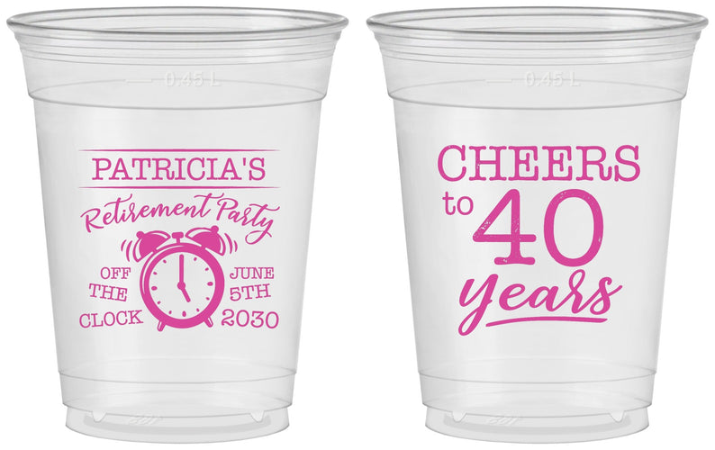 Custom Retirement 16 oz Soft Sided Clear Cups - Off The Clock | 150000