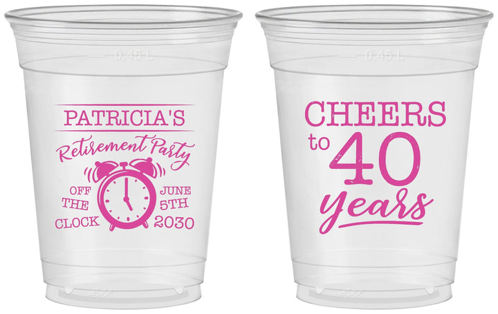 Custom Retirement 16 oz Soft Sided Clear Cups - Off The Clock | 150000