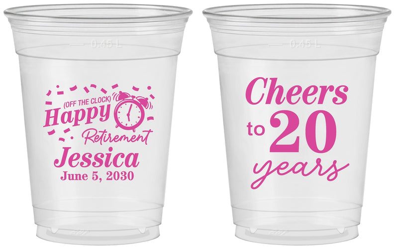 Custom Retirement 16 oz Soft Sided Clear Cups - Off The Clock | 150001