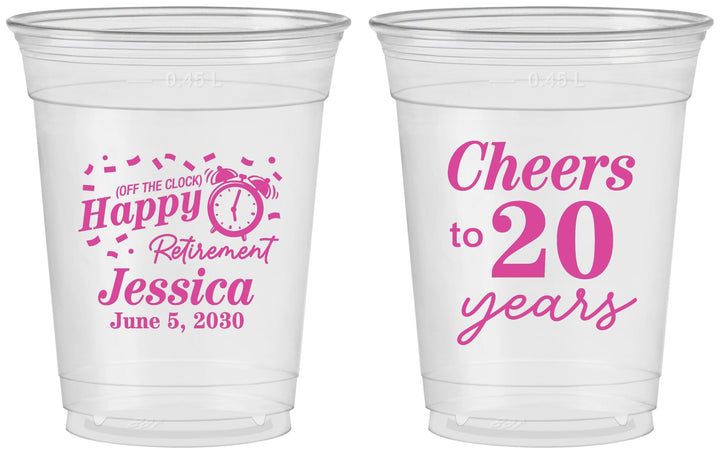Custom Retirement 16 oz Soft Sided Clear Cups - Off The Clock | 150001