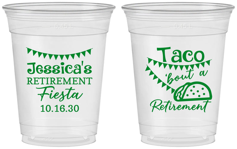 Custom Retirement 16 oz Soft Sided Clear Cups - Taco Bout A Retirement | 150002