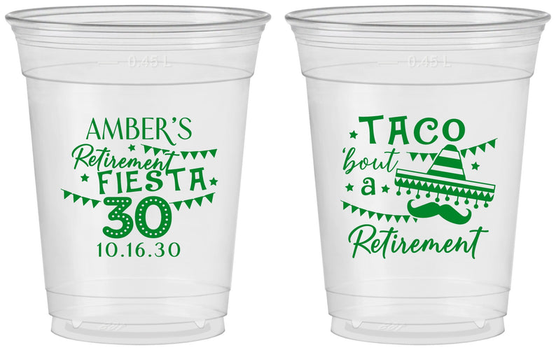 Custom Retirement 16 oz Soft Sided Clear Cups - Taco Bout A Retirement | 150003