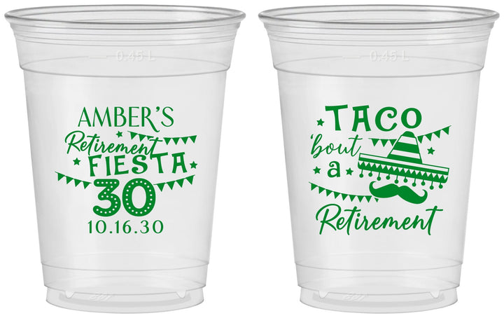 Custom Retirement 16 oz Soft Sided Clear Cups - Taco Bout A Retirement | 150003