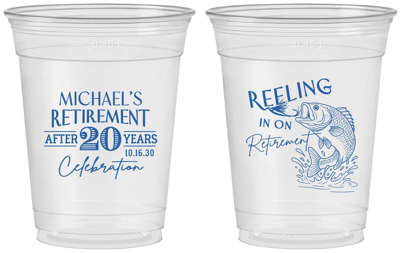 Custom Retirement 16 oz Soft Sided Clear Cups - Fishing Reeling In | 150007