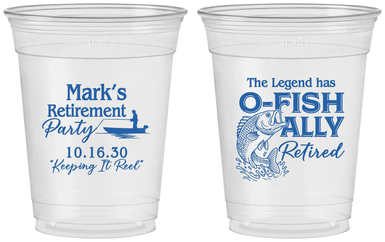 Custom Retirement 16 oz Soft Sided Clear Cups - Ofishally Retired | 150008