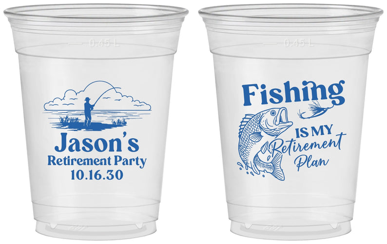 Custom Retirement 16 oz Soft Sided Clear Cups - Fishing | 150009