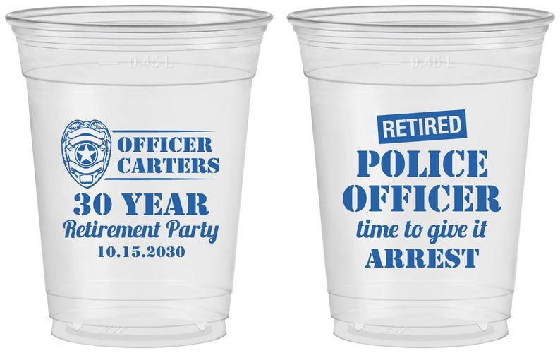 Custom Retirement 16 oz Soft Sided Clear Cups - Police Officer | 150010