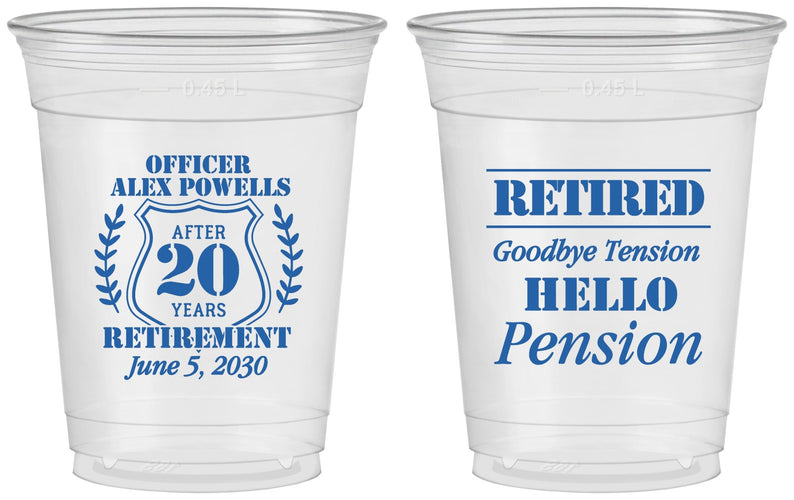 Custom Retirement 16 oz Soft Sided Clear Cups - Police Officer | 150011