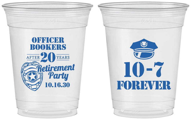 Custom Retirement 16 oz Soft Sided Clear Cups - Police Officer | 150012