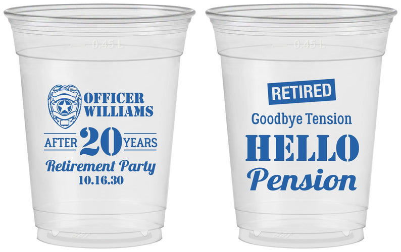 Custom Retirement 16 oz Soft Sided Clear Cups - Police Officer | 150013