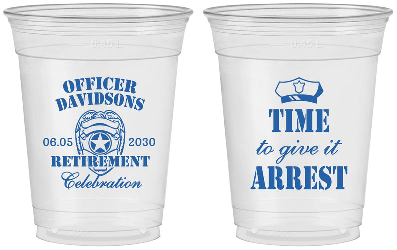Custom Retirement 16 oz Soft Sided Clear Cups - Police Officer | 150014