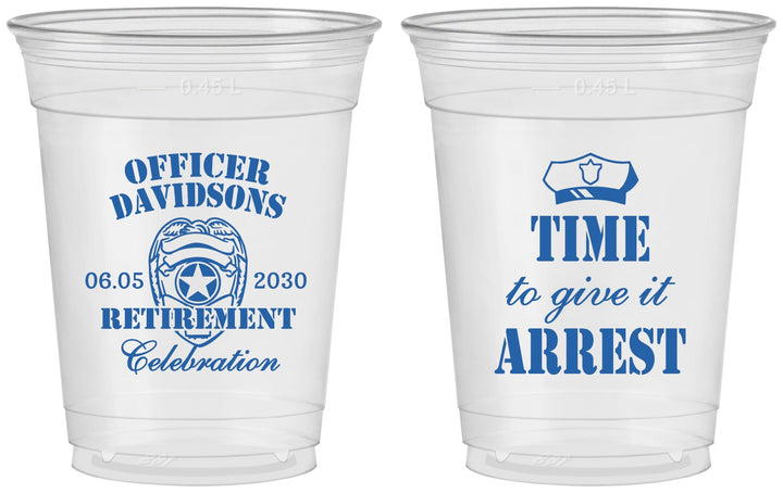 Custom Retirement 16 oz Soft Sided Clear Cups - Police Officer | 150014