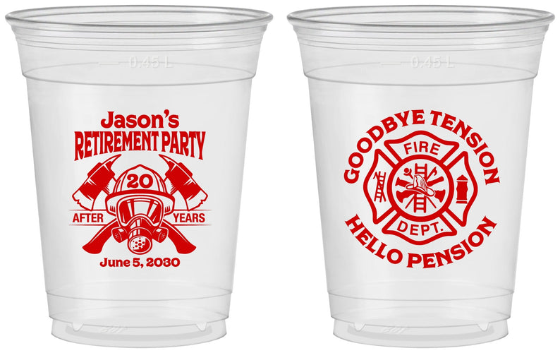 Custom Retirement 16 oz Soft Sided Clear Cups - Firefighter | 150015