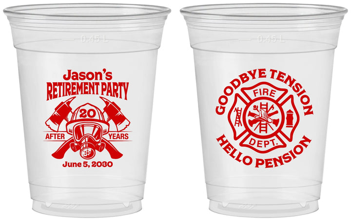 Custom Retirement 16 oz Soft Sided Clear Cups - Firefighter | 150015