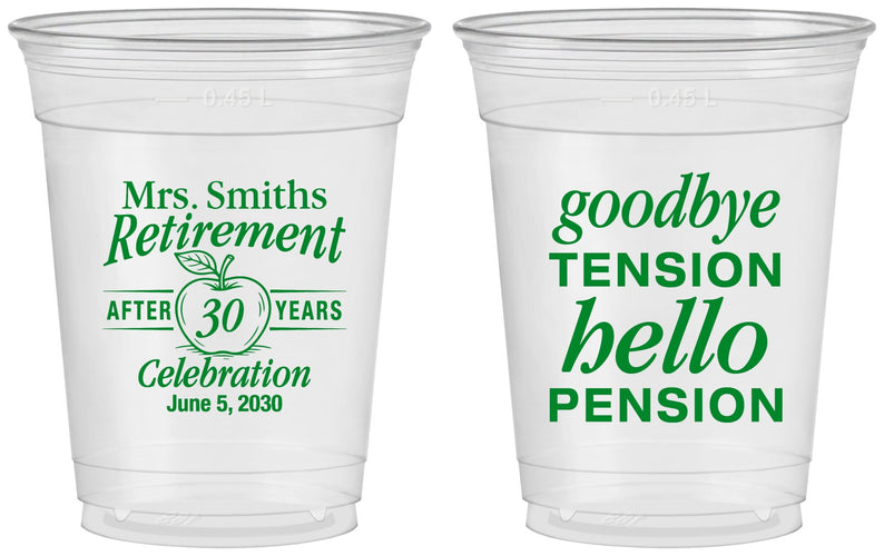 Custom Retirement 16 oz Soft Sided Clear Cups - Teacher | 150020