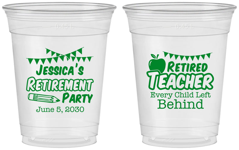 Custom Retirement 16 oz Soft Sided Clear Cups - Teacher | 150021