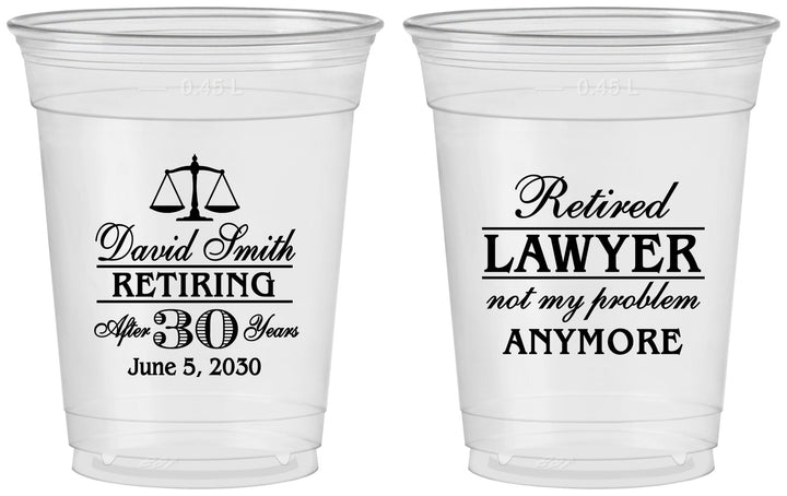 Custom Retirement 16 oz Soft Sided Clear Cups - Lawyer | 150025