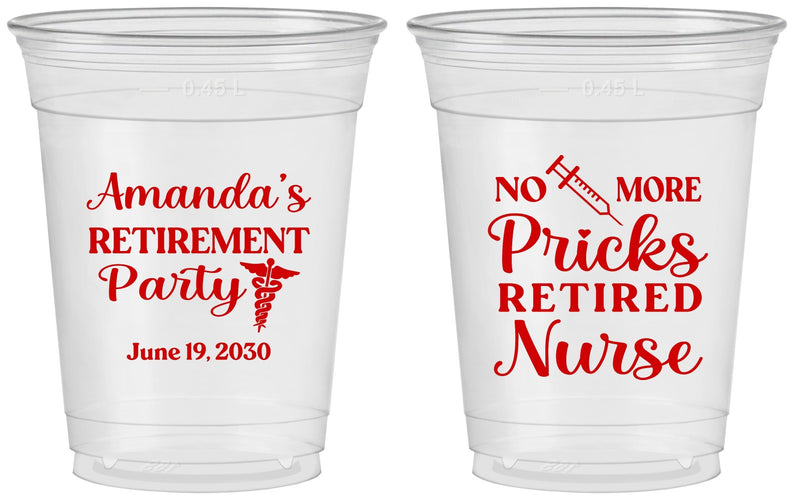 Custom Retirement 16 oz Soft Sided Clear Cups - Nurse | 150027