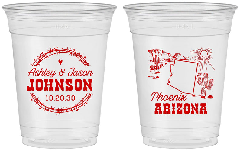 Custom Wedding 16 oz Soft Sided Clear Cups - Arizona | 152