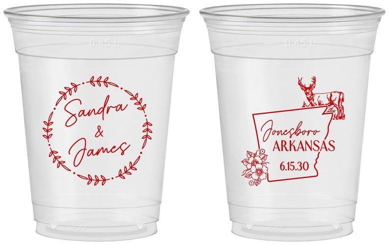 Custom Wedding 16 oz Soft Sided Clear Cups - Arkansas | 153