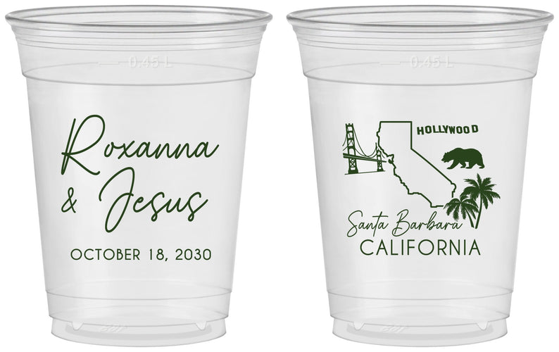 Custom Wedding 16 oz Soft Sided Clear Cups - California | 154