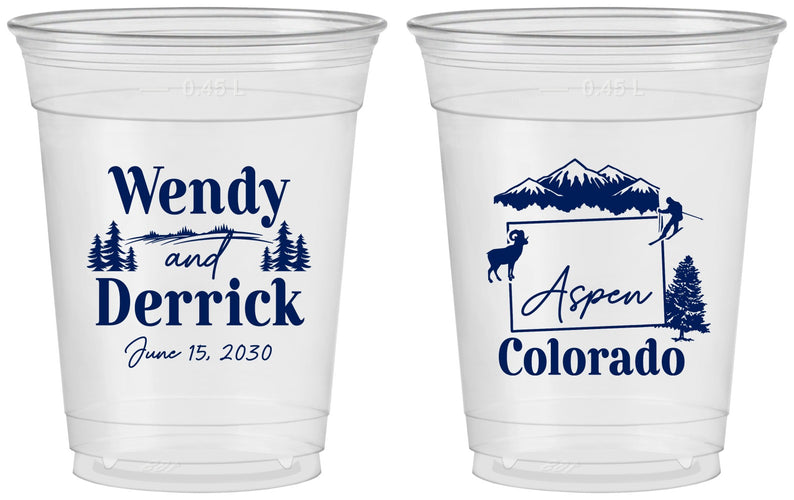 Custom Wedding 16 oz Soft Sided Clear Cups - Colorado | 155