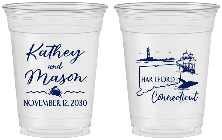 Custom Wedding 16 oz Soft Sided Clear Cups - Connecticut | 156