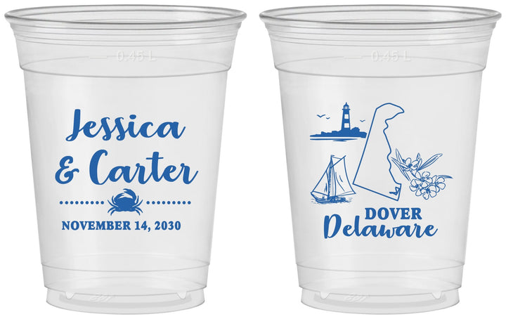 Custom Wedding 16 oz Soft Sided Clear Cups - Delaware | 157