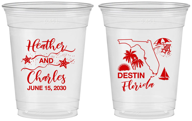 Custom Wedding 16 oz Soft Sided Clear Cups - Florida | 158