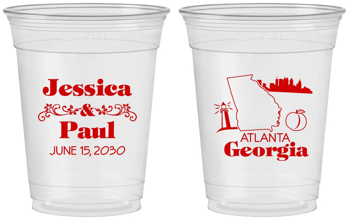 Custom Wedding 16 oz Soft Sided Clear Cups - Georgia | 159