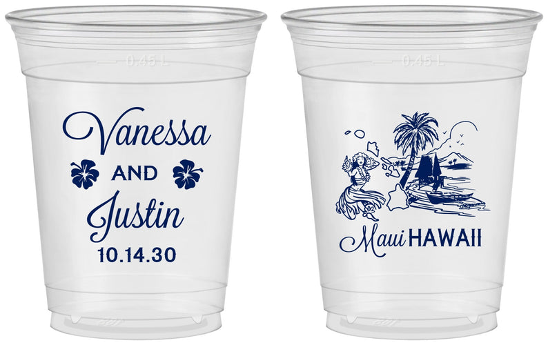 Custom Wedding 16 oz Soft Sided Clear Cups - Hawaii | 160