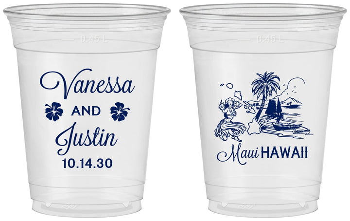 Custom Wedding 16 oz Soft Sided Clear Cups - Hawaii | 160