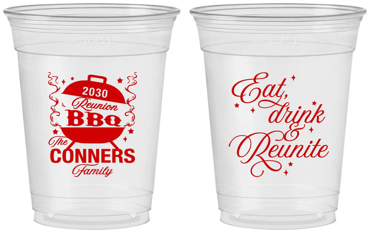 Custom Family Reunion 16 oz Soft Sided Clear Cups - Bbq Eat Drink Reunite | 160000