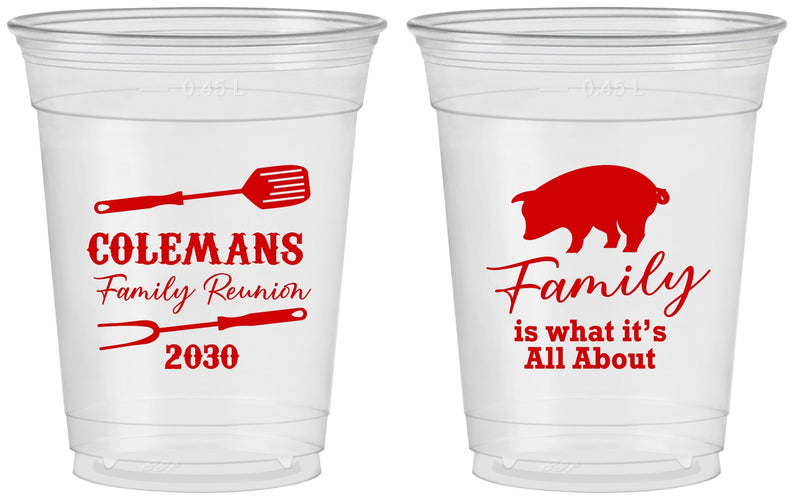 Custom Family Reunion 16 oz Soft Sided Clear Cups - Bbq Barbeque | 160002