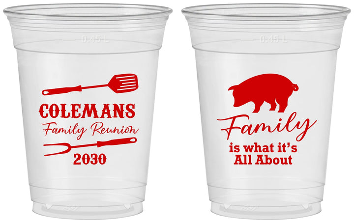 Custom Family Reunion 16 oz Soft Sided Clear Cups - Bbq Barbeque | 160002